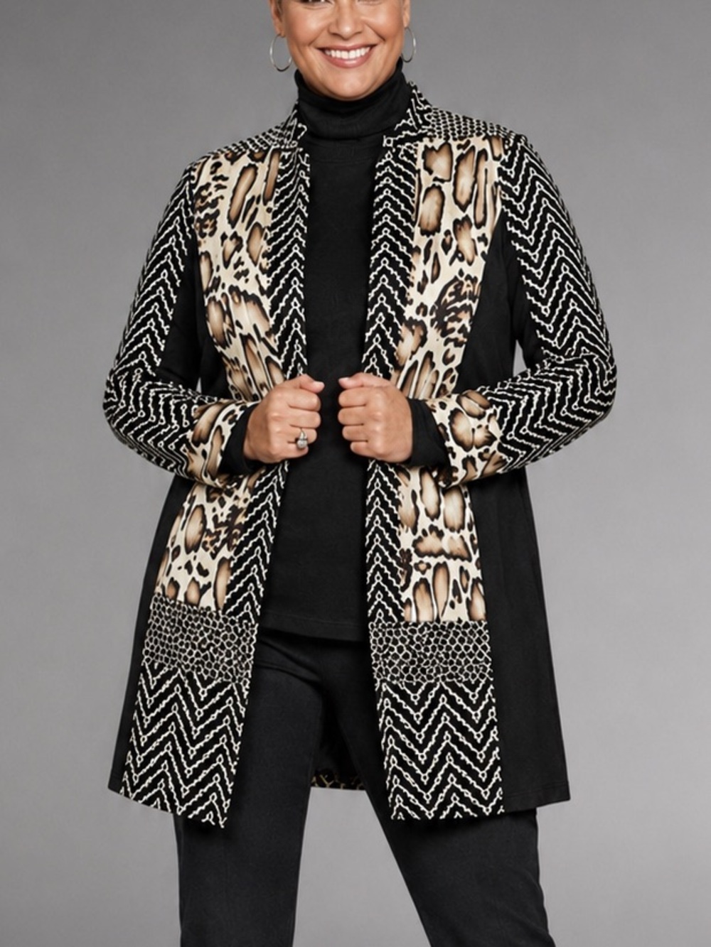 Chicos 3 XL Mix it Up Duster jacket blazer open front long leopard animal print